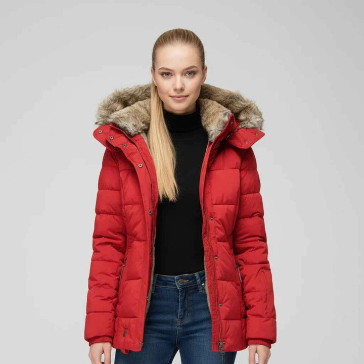 Women's Hooded Quilted Puffer Jacket Red