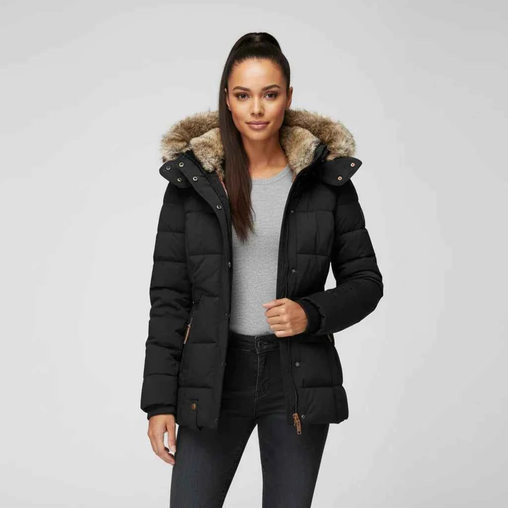 Women's Hooded Quilted Puffer Jacket Black