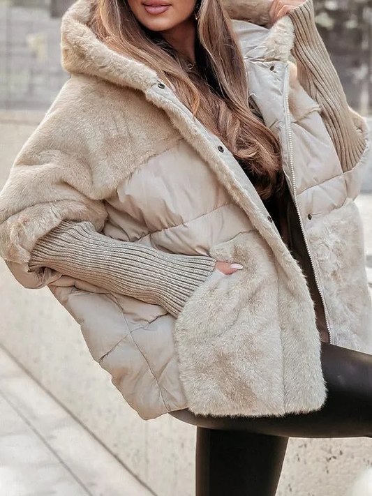 Women's Cotton Hooded Hood Pockets Zipper Solid Grijs Winter Jacket