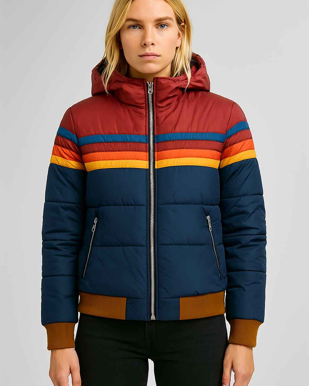 Women's Hooded Winter Puffer Jacket - Warm & Stylish Navy blue