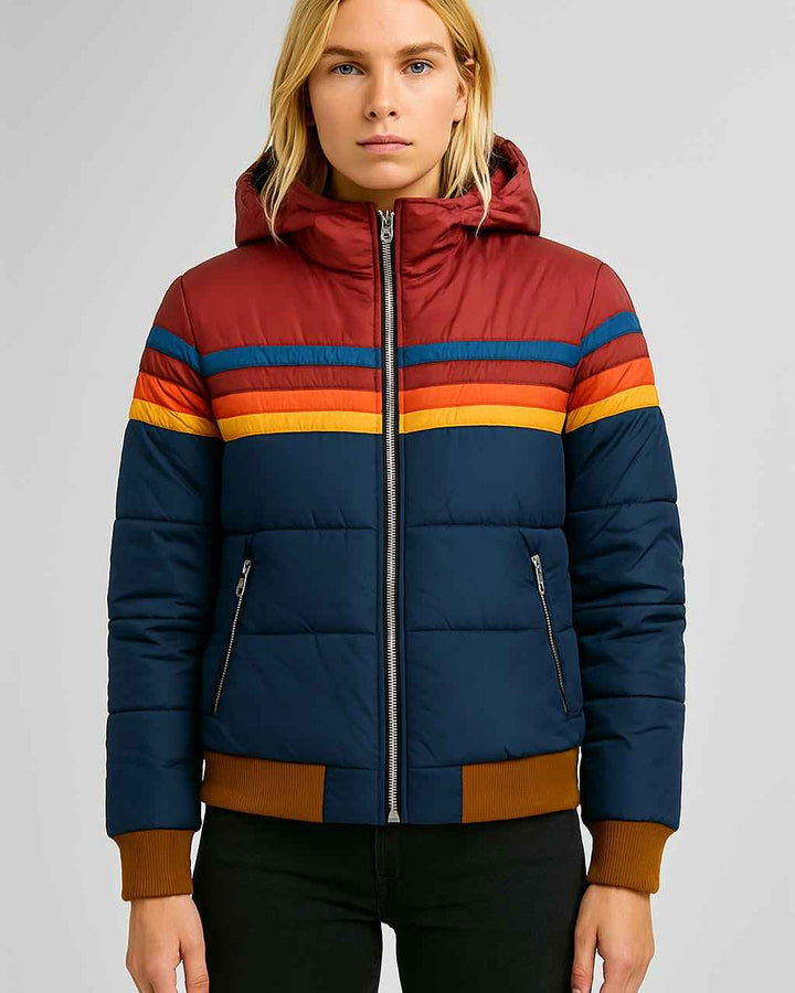 Women's Hooded Winter Puffer Jacket - Warm & Stylish Navy blue