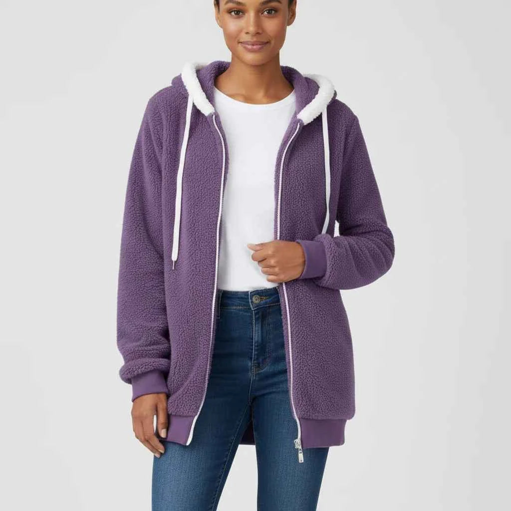 Women's Hooded Zip-Up Sweater Purple
