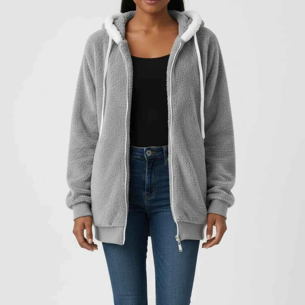 Women's Hooded Zip-Up Sweater Gray