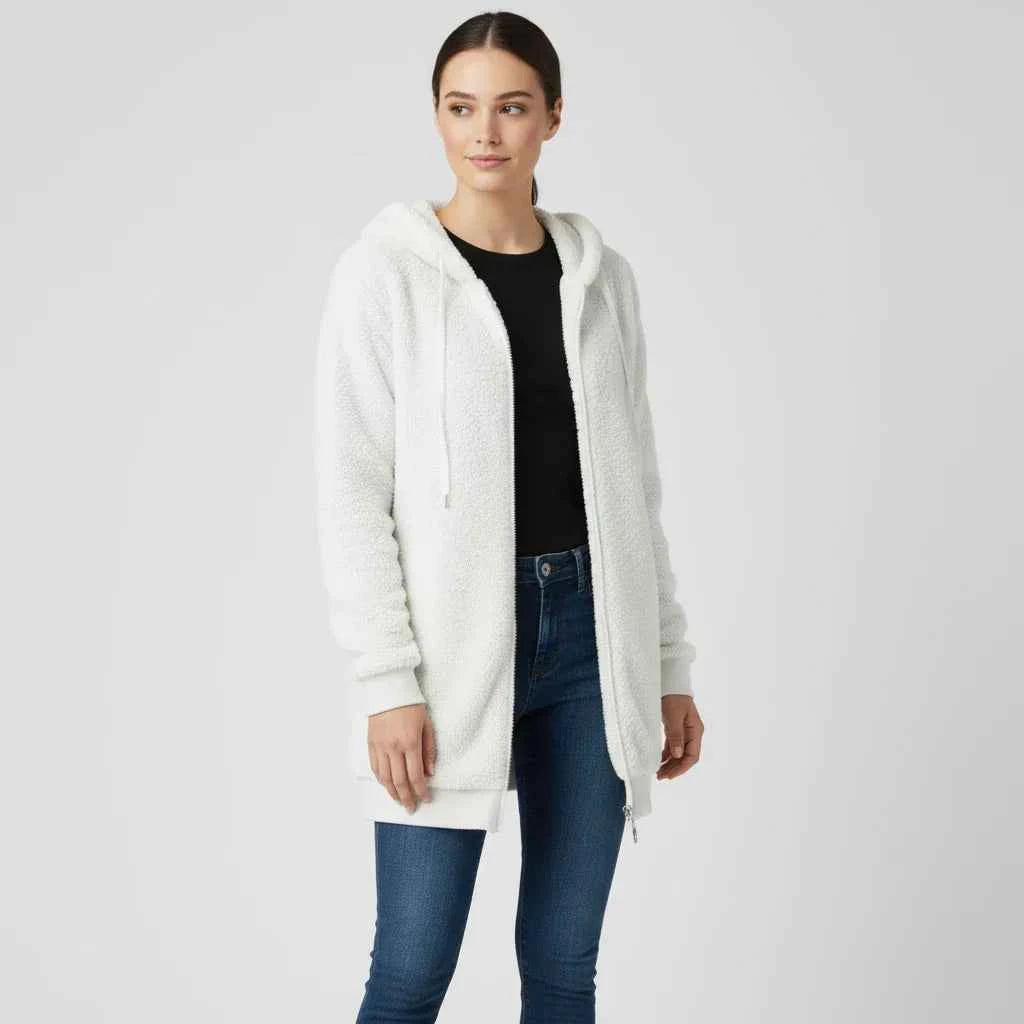 Women's Hooded Zip-Up Sweater White