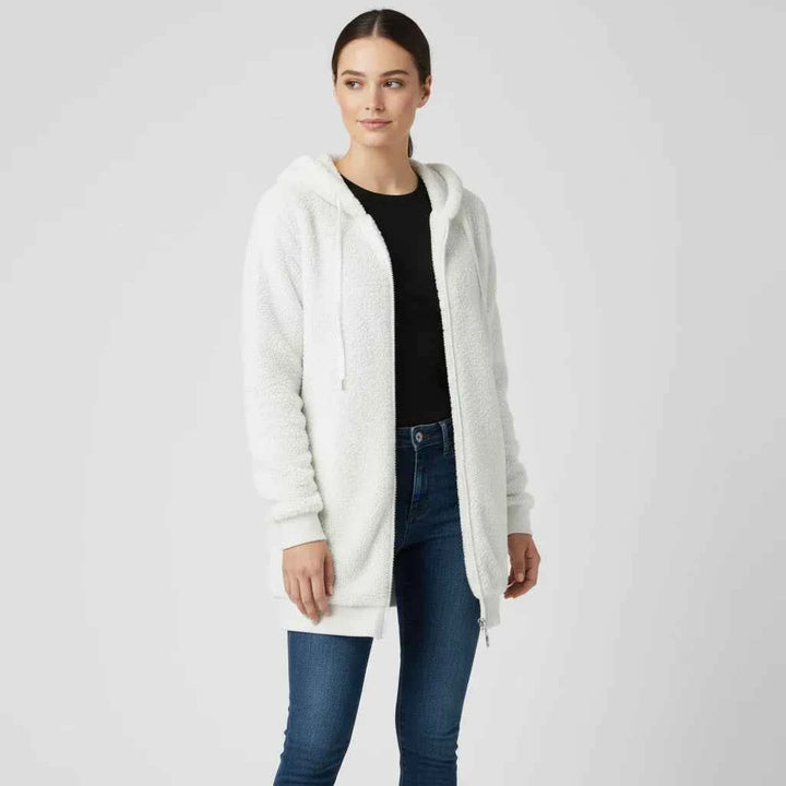 Women's Hooded Zip-Up Sweater White