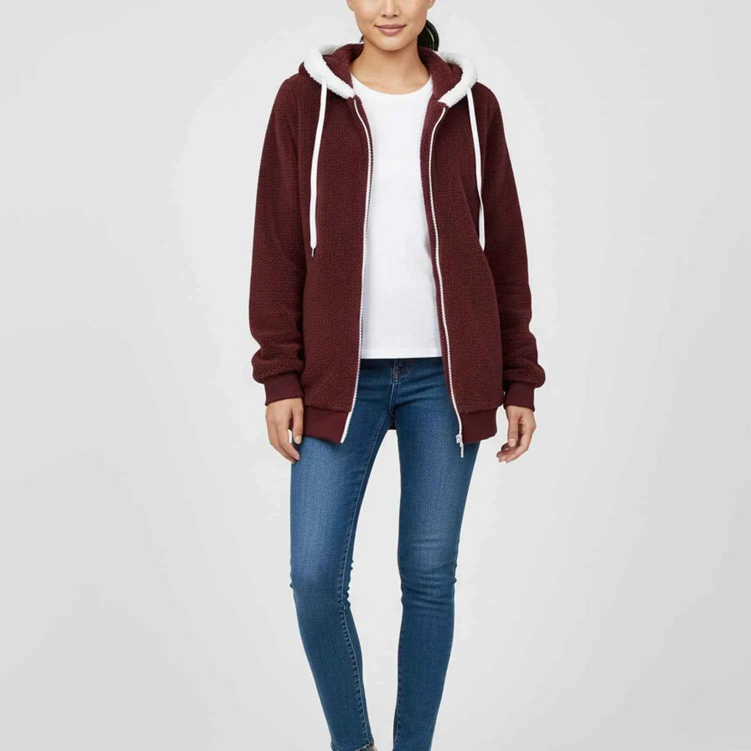 Women's Hooded Zip-Up Sweater Burgundy