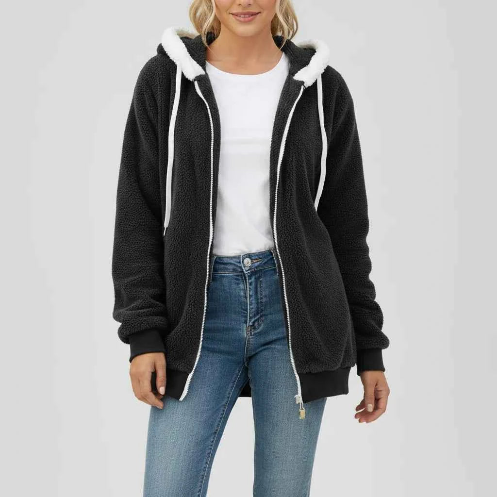 Women's Hooded Zip-Up Sweater Black