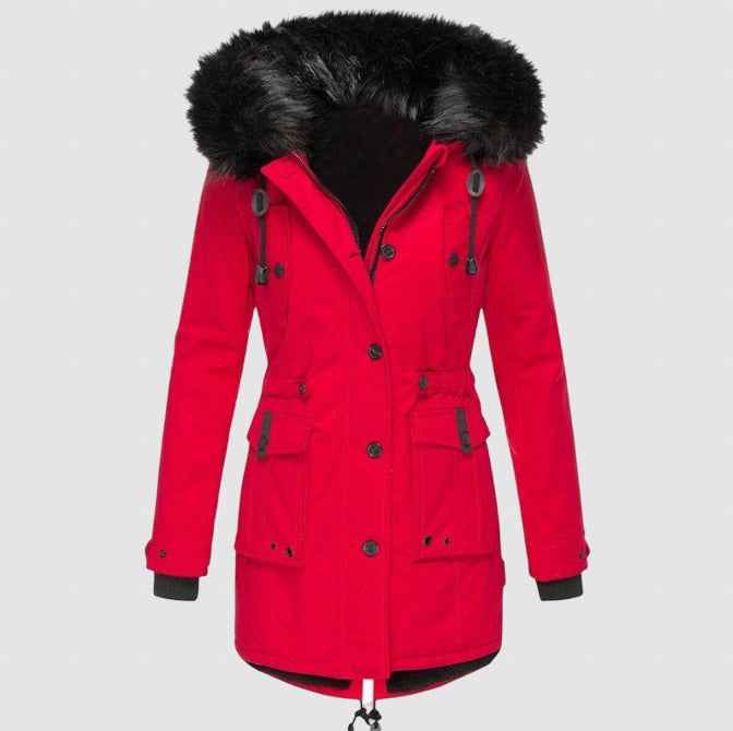 Women's Insulated Winter Parka - Warm Fleece-Lined Coat for Cold Weather Red