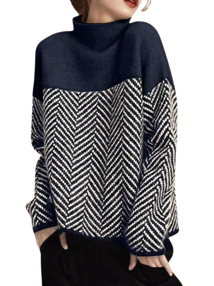Women's Khaki Turtleneck Sweater for Winter Warmth Navy
