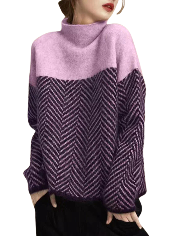 Women's Khaki Turtleneck Sweater for Winter Warmth Purple