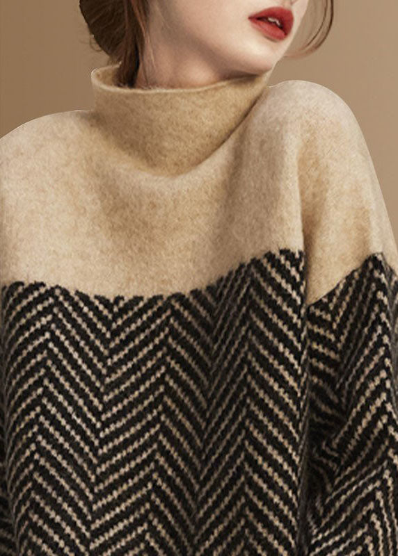 Women's Khaki Turtleneck Sweater for Winter Warmth