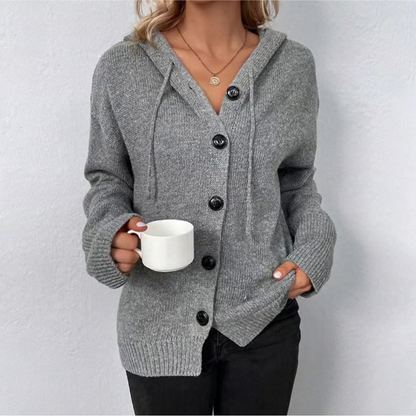 Women's Polyester Cardigan Relaxed Fit Pockets Grey Winter