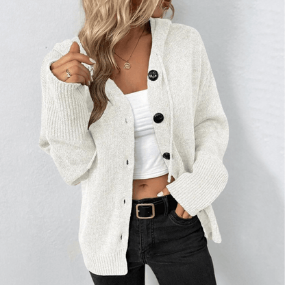 Women's Polyester Cardigan Relaxed Fit Pockets Grey Winter White