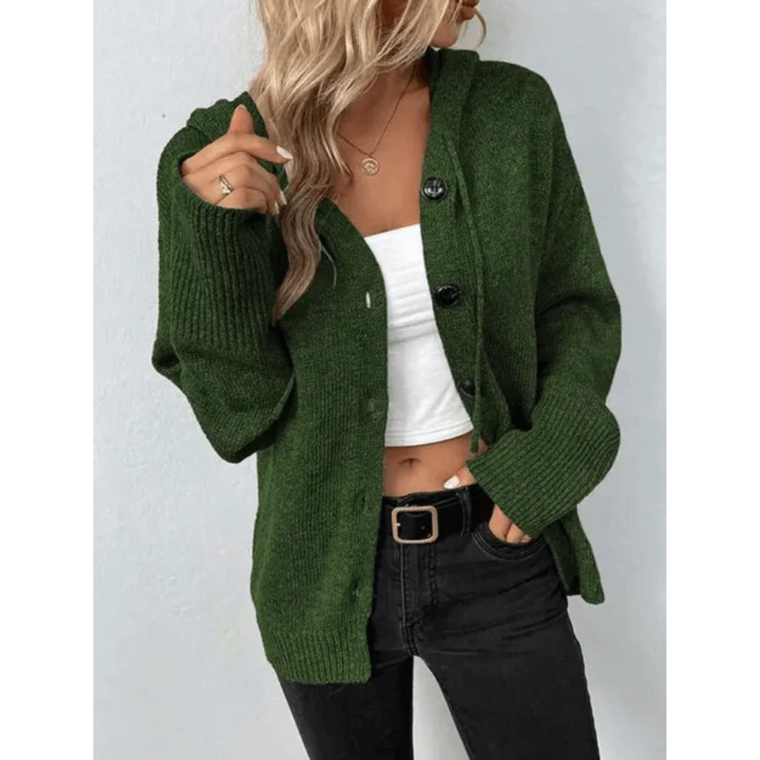 Women's Polyester Cardigan Relaxed Fit Pockets Grey Winter Green