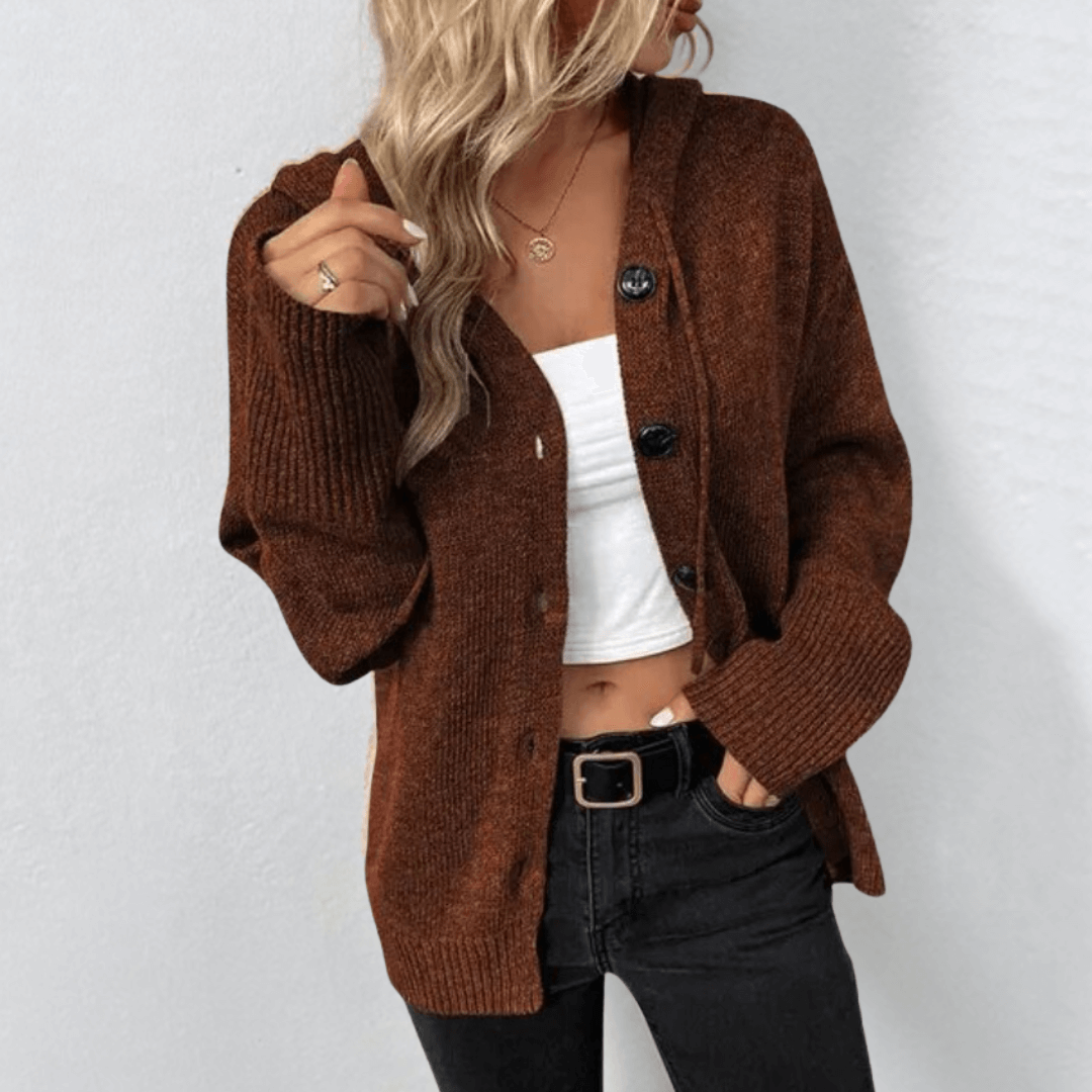 Women's Polyester Cardigan Relaxed Fit Pockets Grey Winter Brown