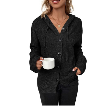 Women's Polyester Cardigan Relaxed Fit Pockets Grey Winter