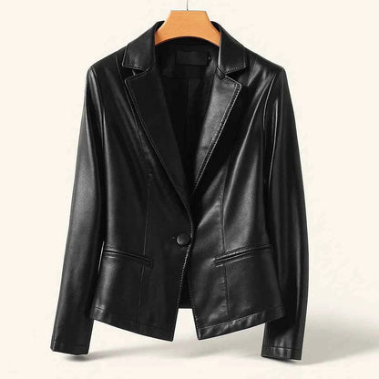 Women's Lambskin Leather Blazer - Stylish and Durable Black