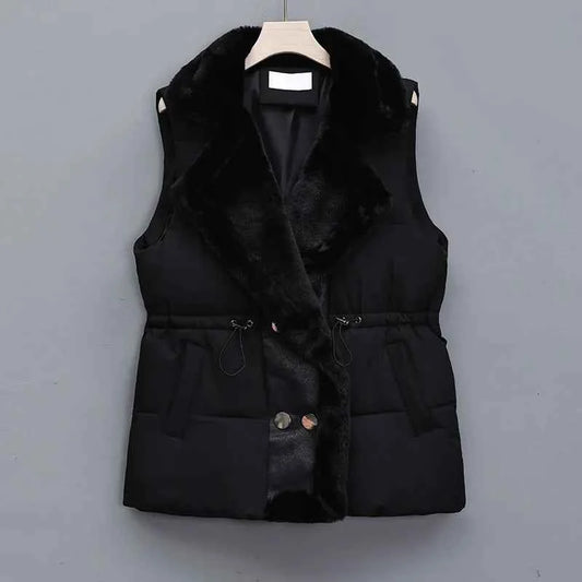 Women's Cotton Wool Windproof Vest Winter Essential Knitwear Black