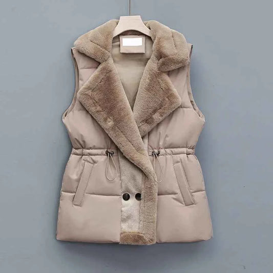 Women's Cotton Wool Windproof Vest Winter Essential Knitwear Beige