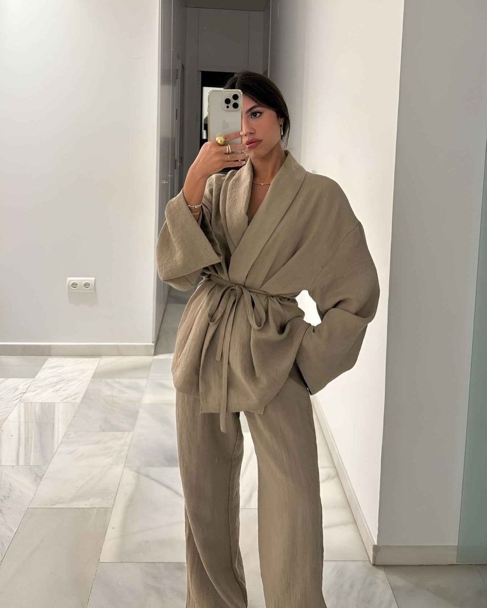 Women's Lightweight Kimono Jacket – Wide Sleeves, Waist Belt, Loose Fit