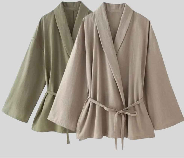 Women's Lightweight Kimono Jacket – Wide Sleeves, Waist Belt, Loose Fit