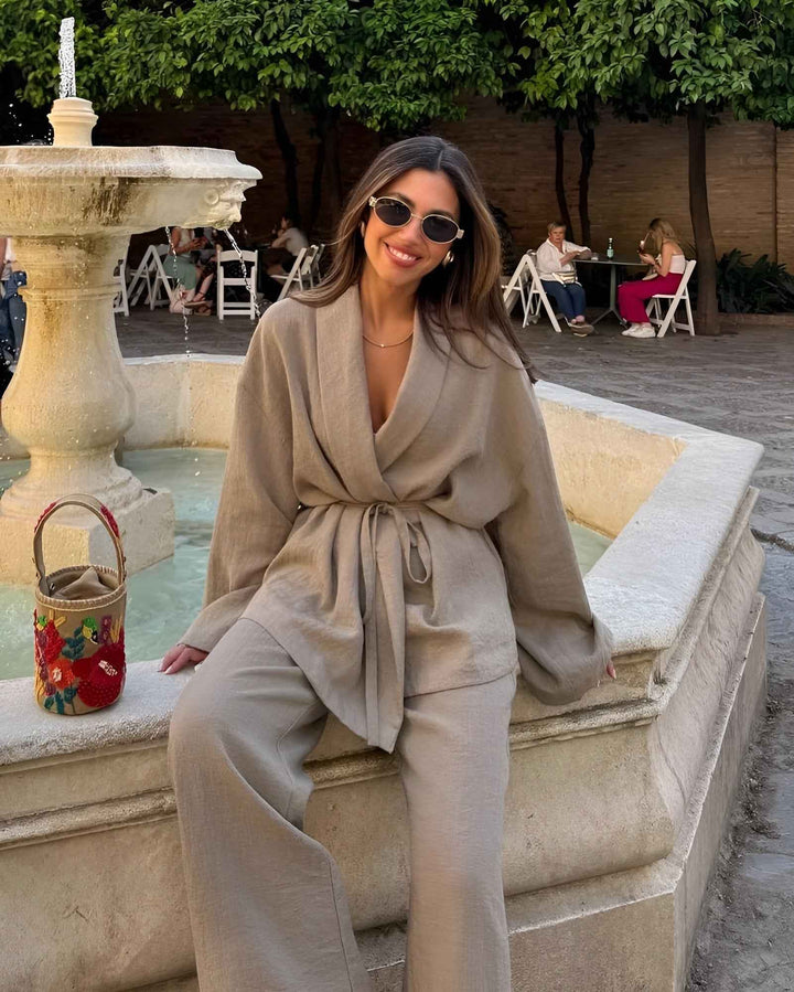 Women's Lightweight Kimono Jacket – Wide Sleeves, Waist Belt, Loose Fit