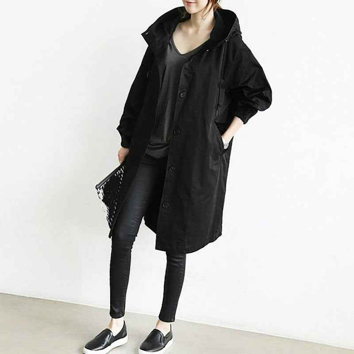 Women's Lightweight Water-Repellent Trenchcoat – Tailored Fit & Comfortable Black