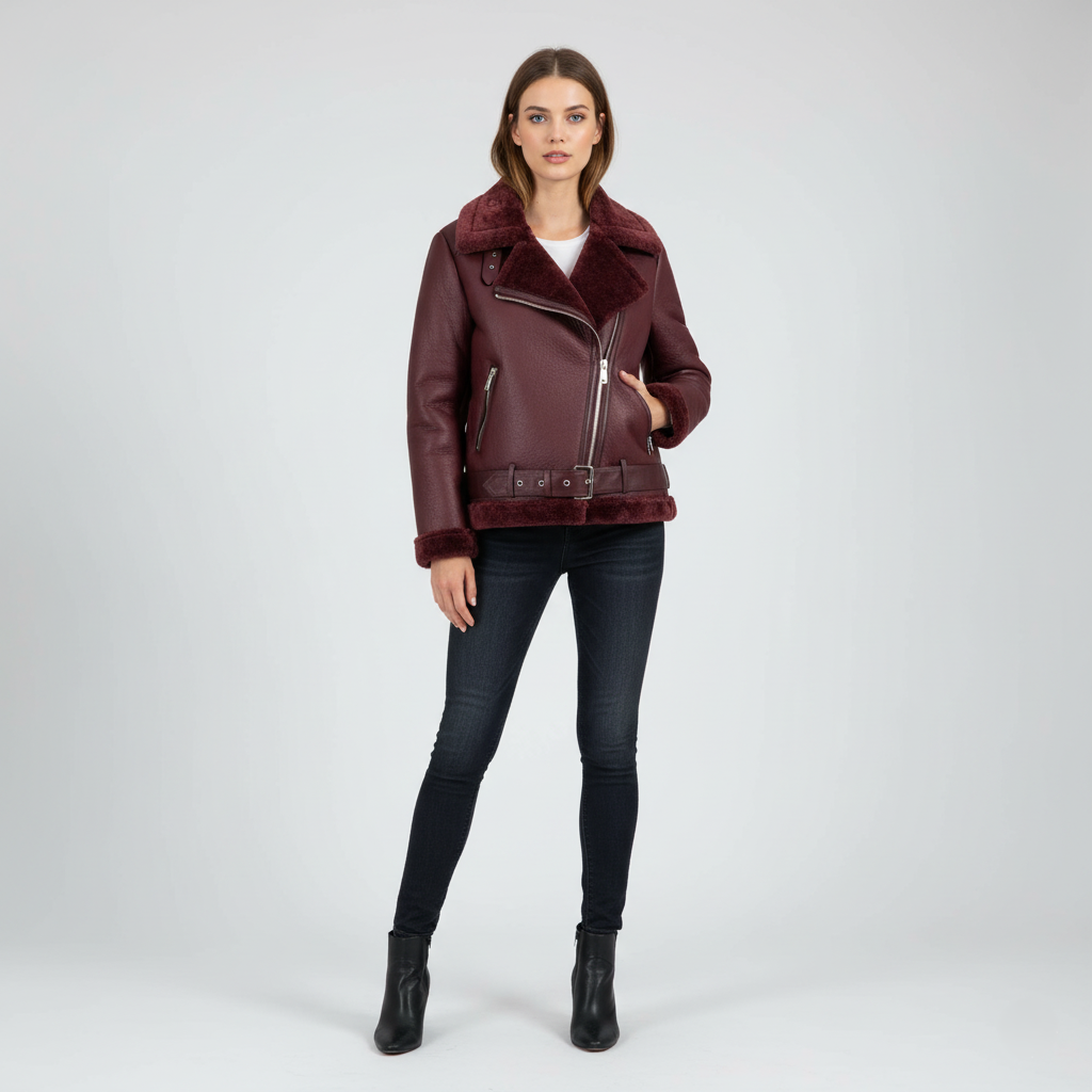 Women's Lined Leather Jacket Burgundy