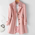 Women's Polyester Button-front Side Pockets Coat Winter Pink