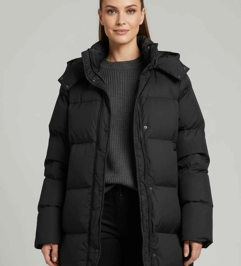 Women's Long Hooded Quilted Puffer Full Length Winter Jacket