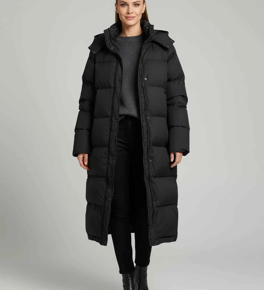 Women's Long Hooded Puffer Jacket Black