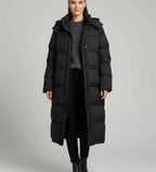Women's Long Hooded Quilted Puffer Full Length Winter Jacket Black