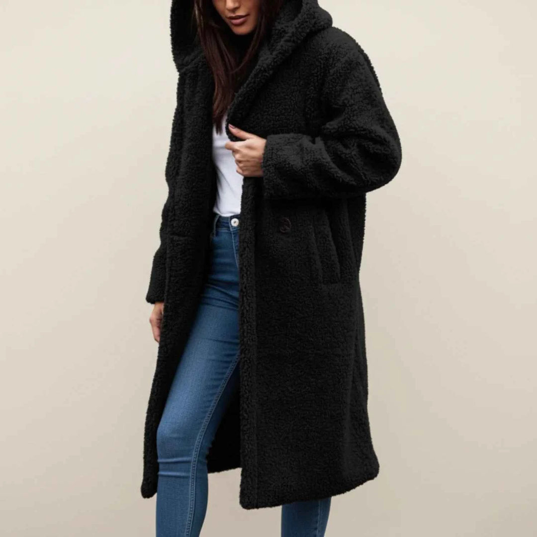 Women's Long Hooded Teddy Winter Coat Black