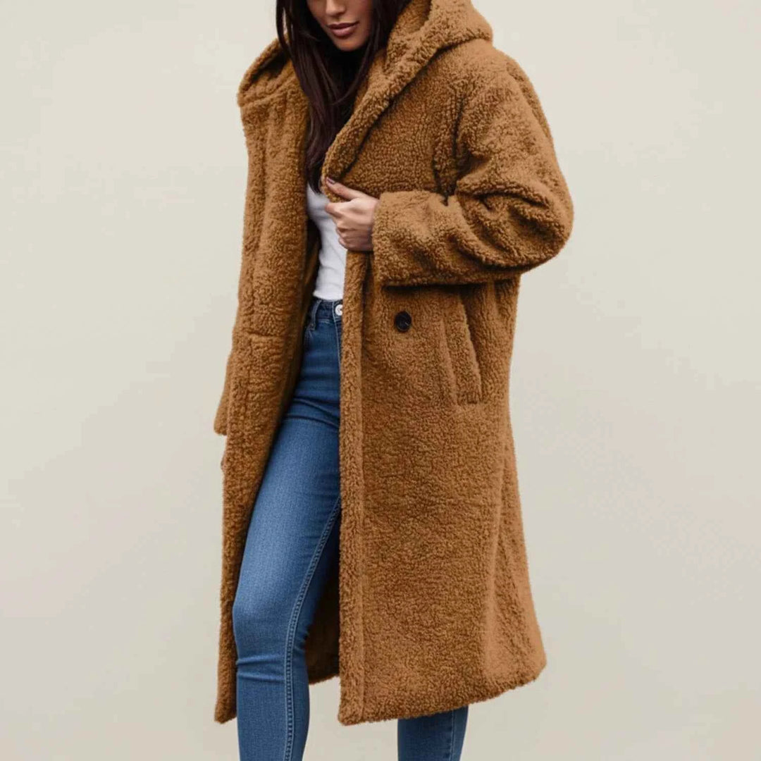 Women's Long Hooded Teddy Winter Coat Caramel