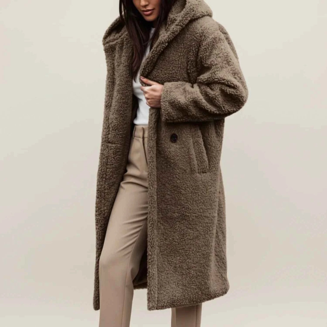Women's Long Hooded Teddy Winter Coat Khaki