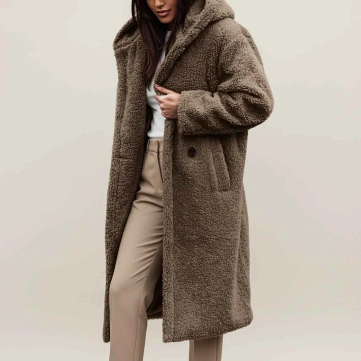 Women's Long Hooded Teddy Winter Coat Khaki