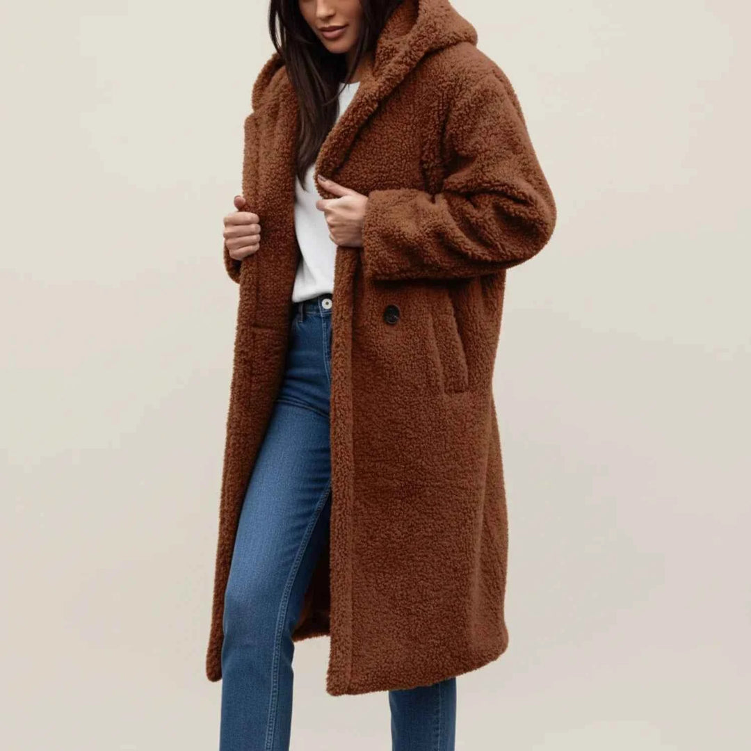 Women's Long Hooded Teddy Winter Coat Reddish Brown
