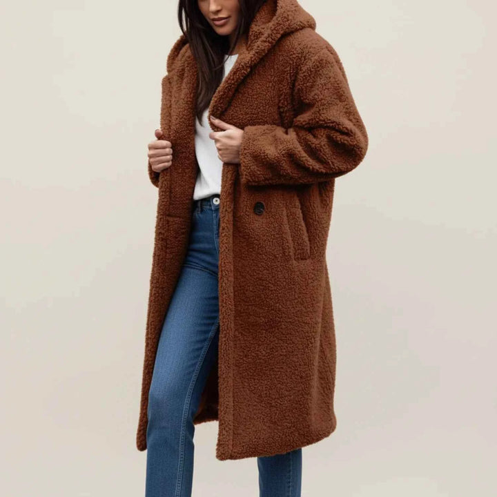 Women's Long Hooded Teddy Winter Coat Reddish Brown