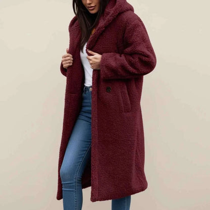 Women's Polyester Coat Relaxed Fit Pockets Green Winter Red Wine