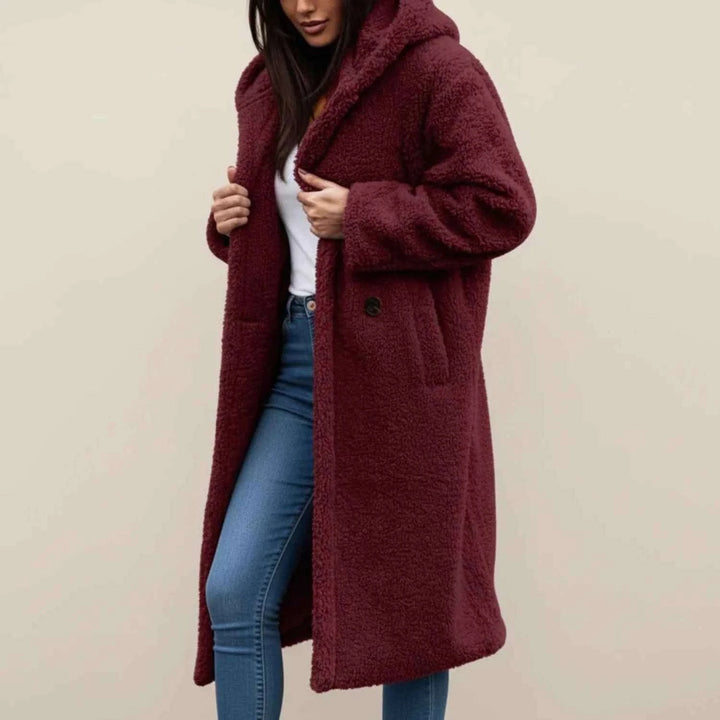 Women's Long Hooded Teddy Winter Coat Red Wine
