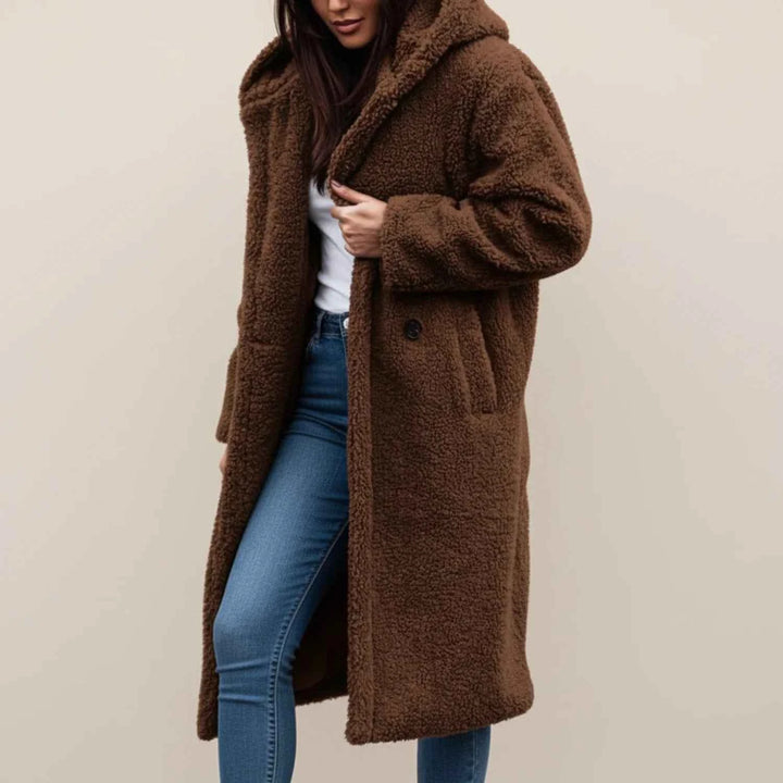 Women's Long Hooded Teddy Winter Coat Brown