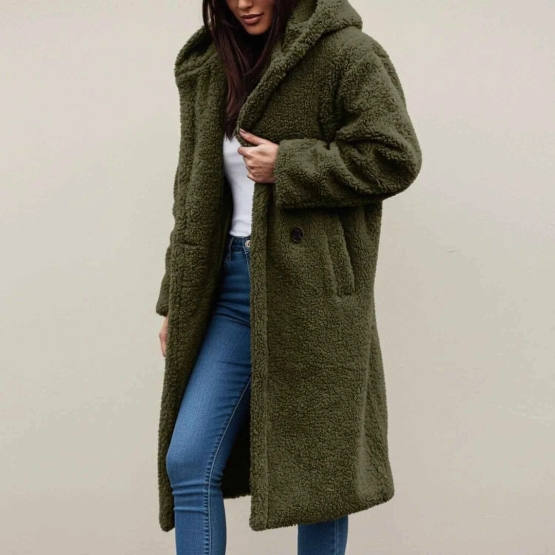 Women's Long Hooded Teddy Winter Coat Green