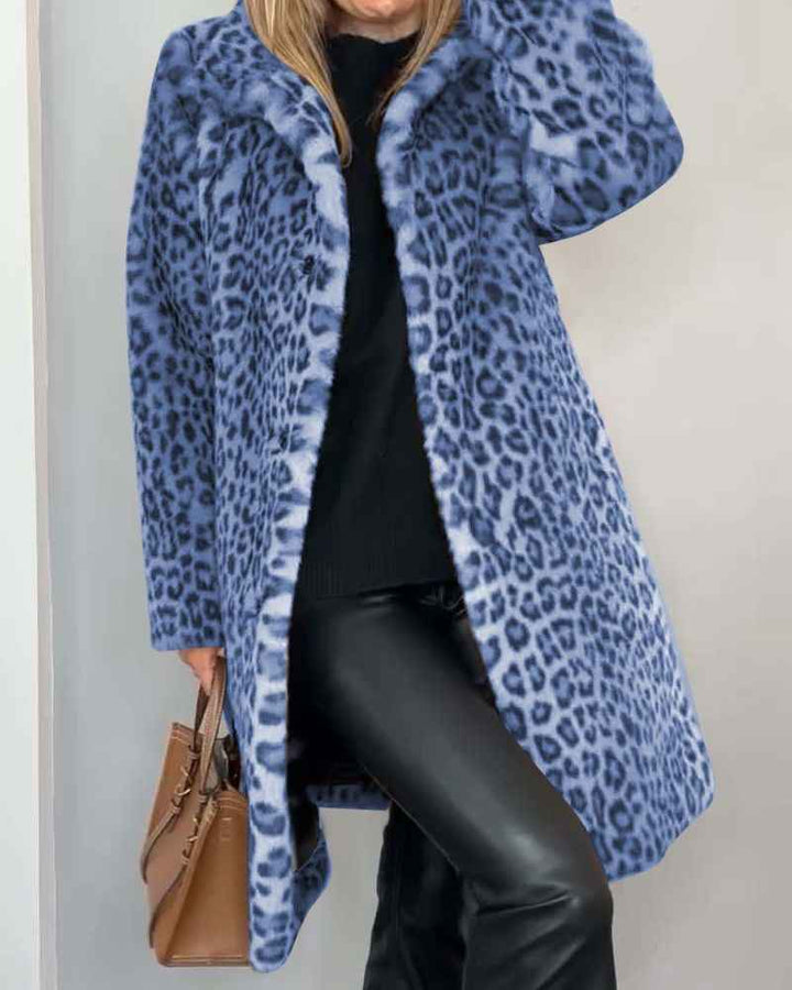 Women's Long Leopard Print Jacket Blue