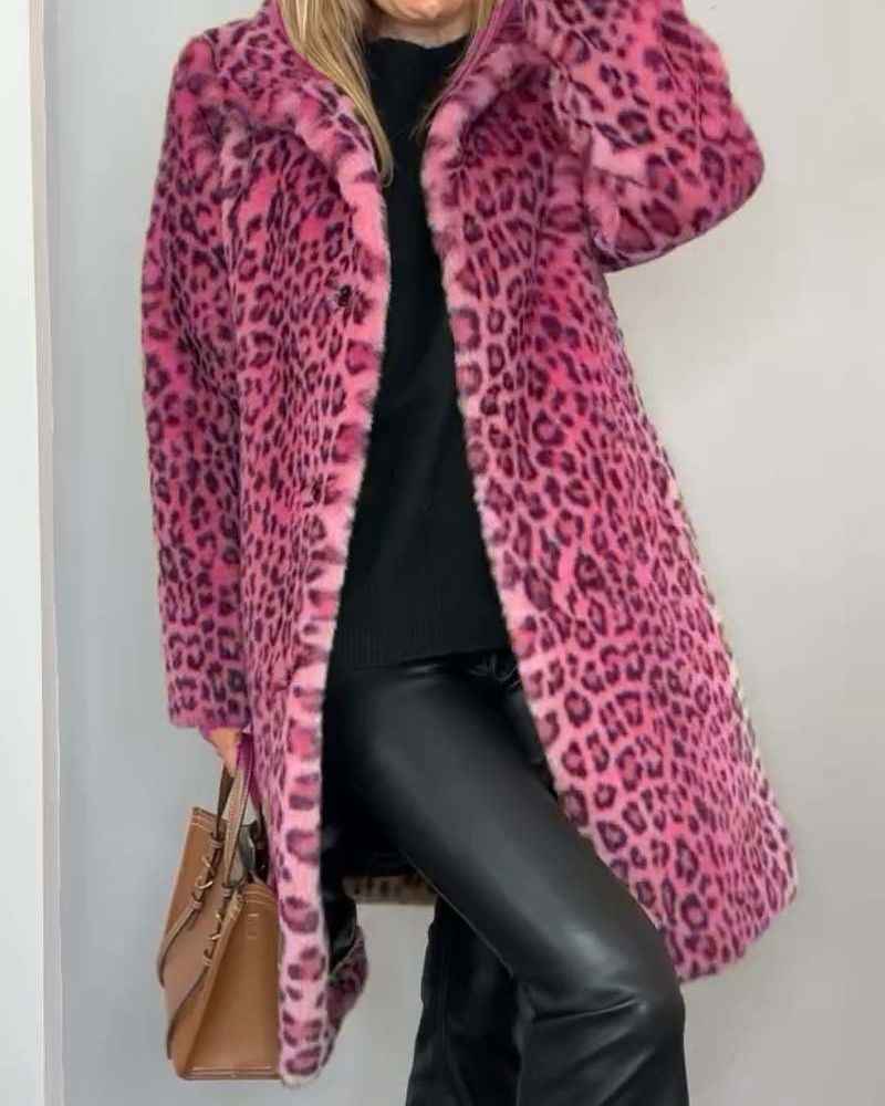 Women's Long Leopard Print Jacket Pink