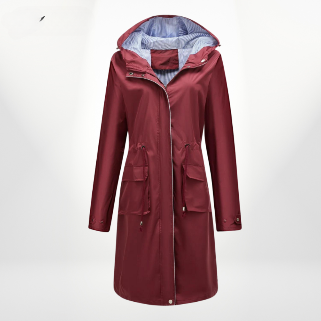Women's Long Rain Trench Coat - Waterproof & Stylish Red