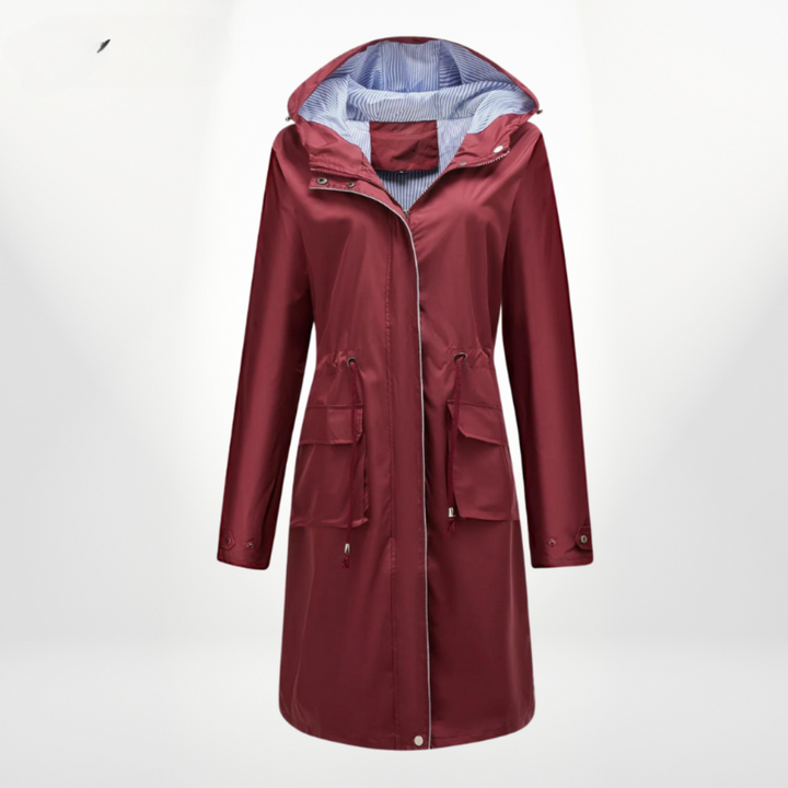 Women's Long Rain Trench Coat - Waterproof & Stylish Red