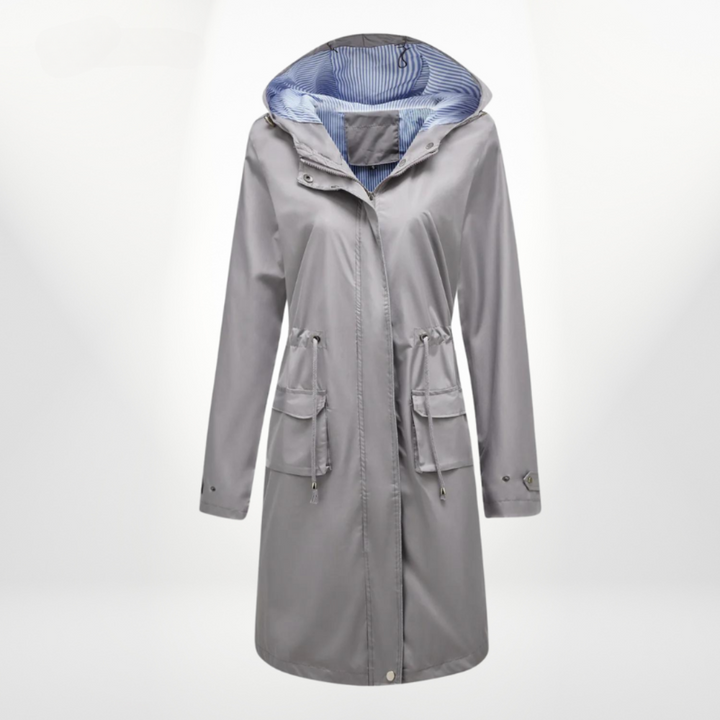 Women's Long Rain Trench Coat - Waterproof & Stylish Grey