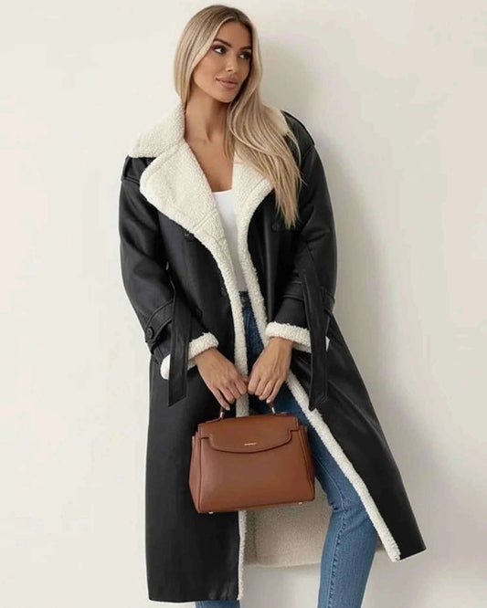 Women's Sherpa Double-breasted Coat Winter Essential Outerwear Black