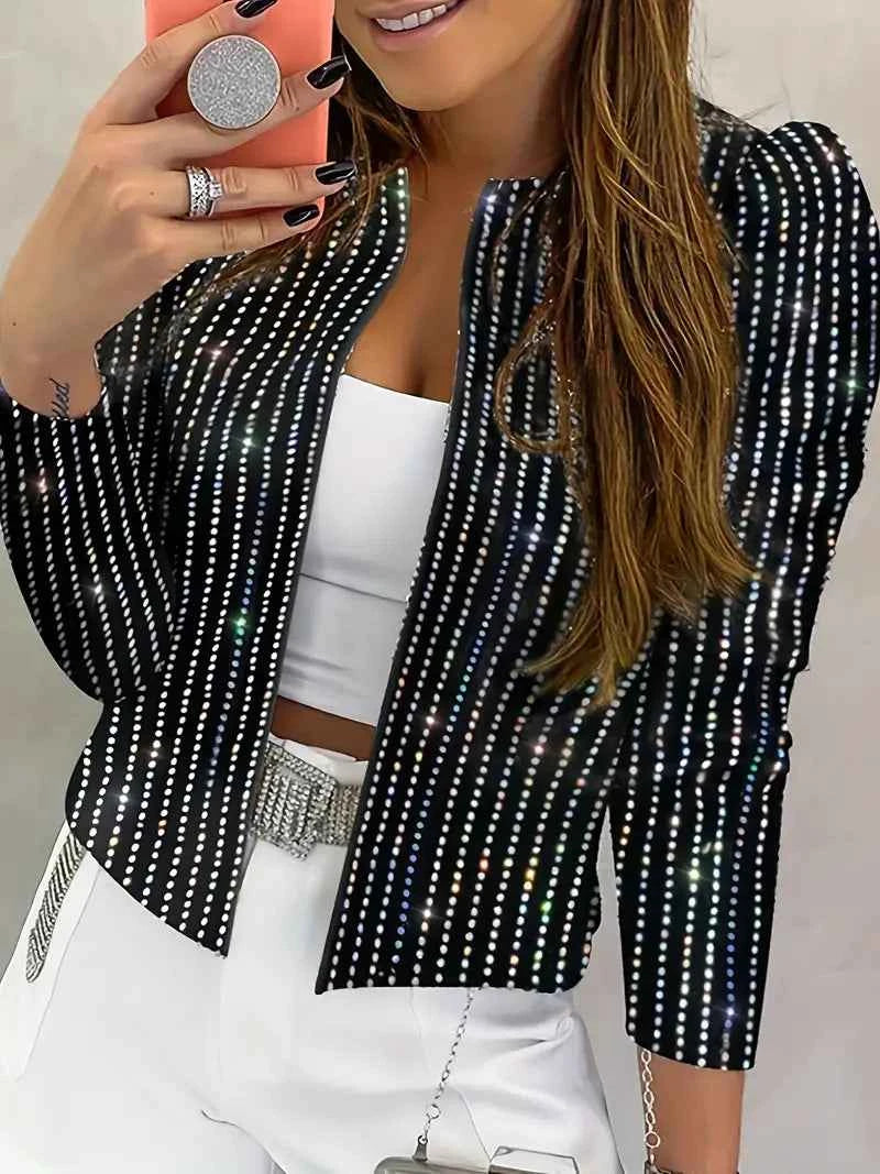Women's Long Sleeve Sparkling Black Sequined Jacket Black