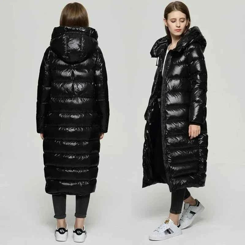 Women's Long Winter Puffer Coat - Warm & Stylish Outerwear Black